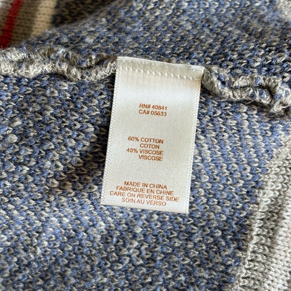 Aventura navy, grey, red, white cardigan sweater w striped pattern. Size large - Picture 3 of 6